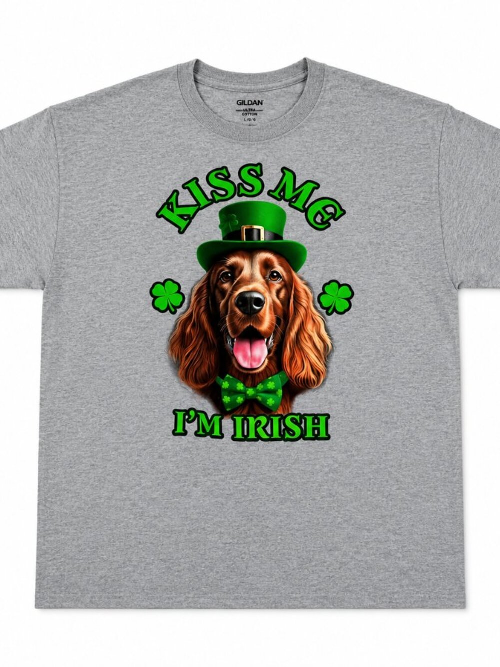 Irish Setter Gray 'Kiss Me I'm Irish' Dog XL T-Shirt NWT
